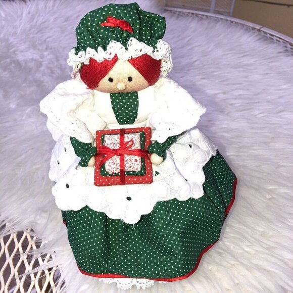 Vintage MRS CLAUS Handmade Christmas Doll Embroidered Dress Padded Self Stand - Picture 4 of 10